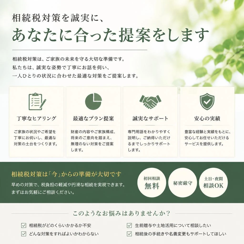 相続税対策を誠実に、あなたに合った提案をします