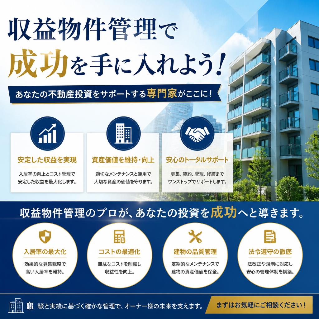 収益物件管理で成功を手に入れよう！あなたの不動産投資をサポートする専門家がここに！