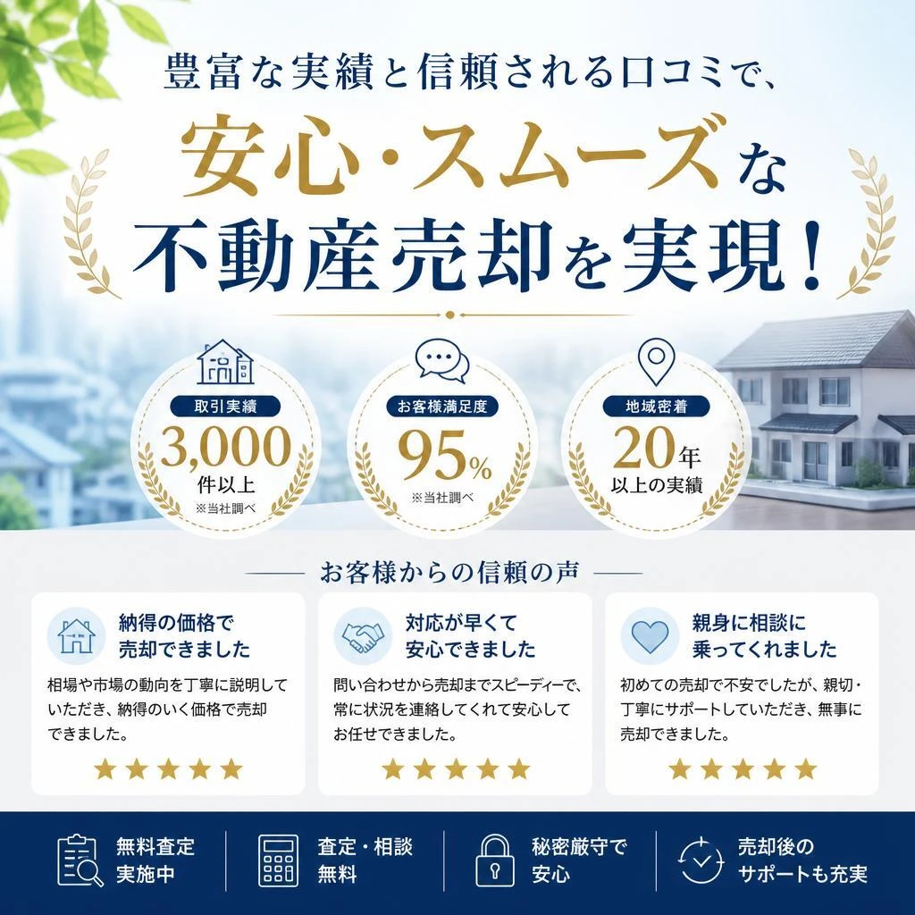 豊富な実績と信頼される口コミで、安心・スムーズな不動産売却を実現！