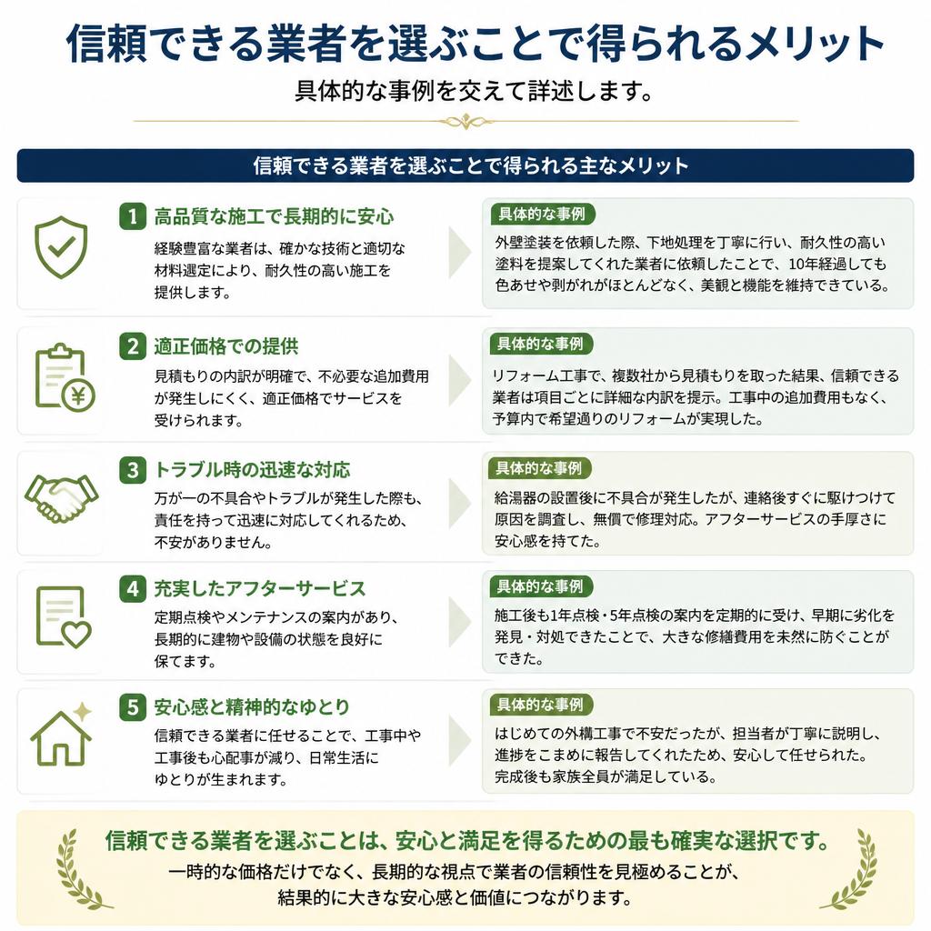5. 高評価の業者に依頼するメリット