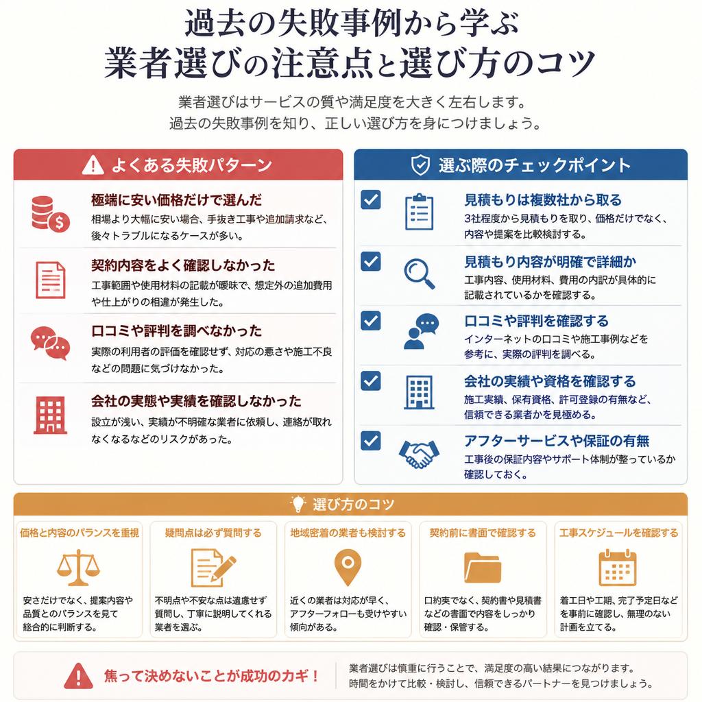 失敗事例から学ぶ！業者選びの落とし穴