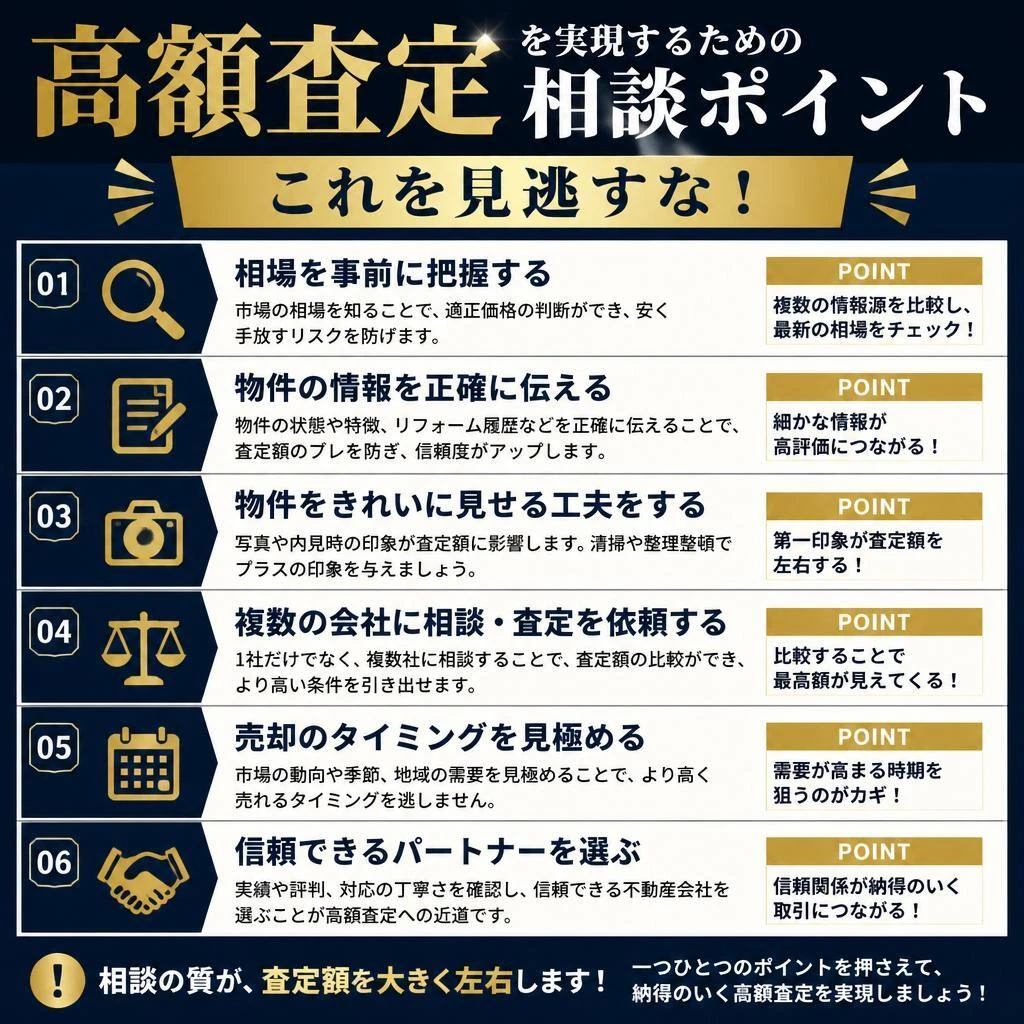 高額査定を実現するための相談ポイント、これを見逃すな！
