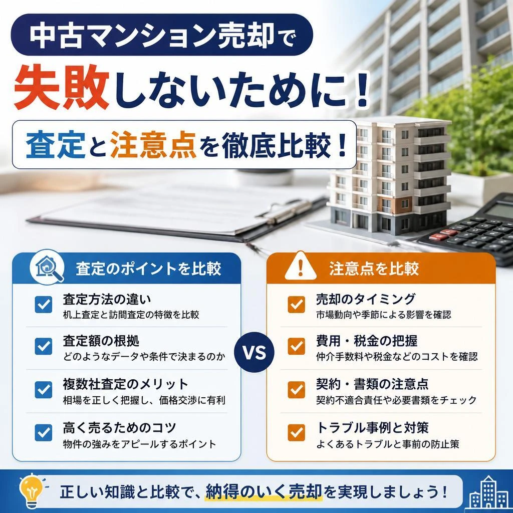 中古マンション売却で失敗しないために！査定と注意点を徹底比較！