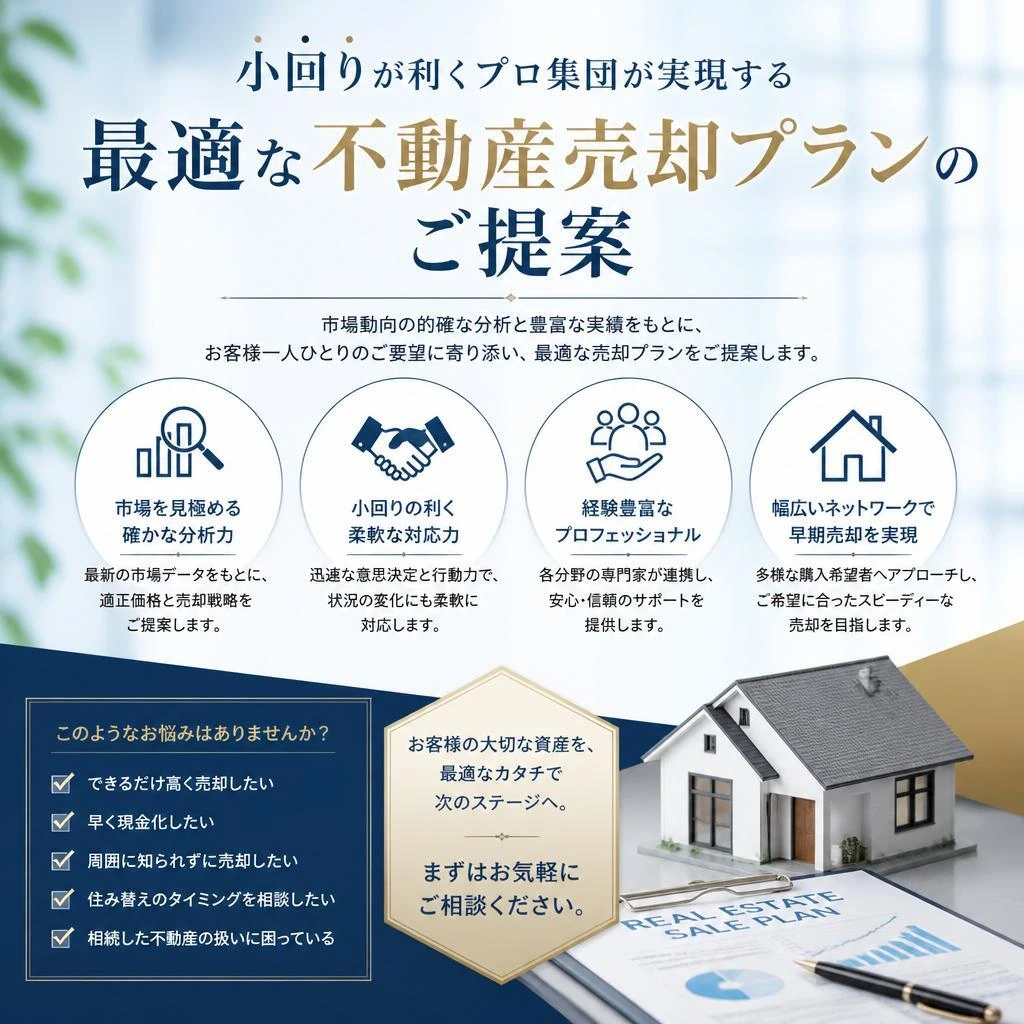 小回りが利くプロ集団が実現する最適な不動産売却プランのご提案