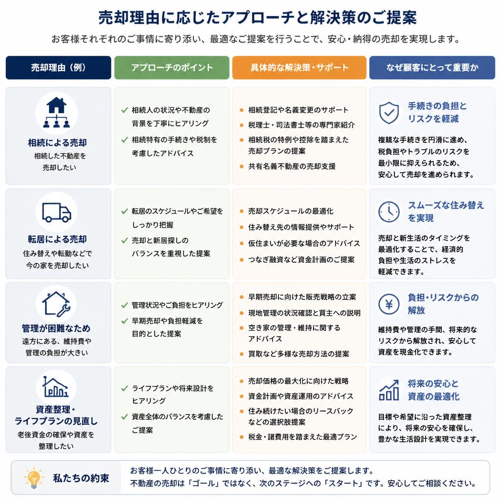 売却理由に応じた最適なアプローチ