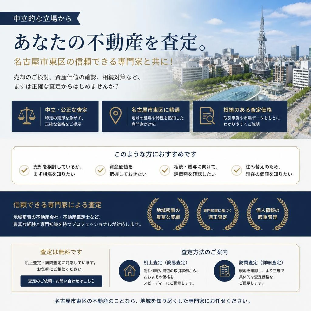 中立的な立場からあなたの不動産を査定。名古屋市東区の信頼できる専門家と共に！