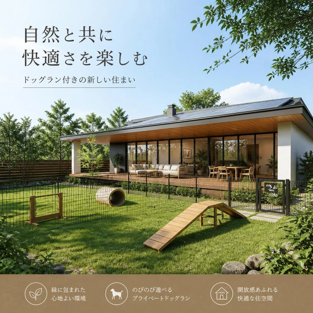 自然と共に快適さを楽しむドッグラン付きの新しい住まい